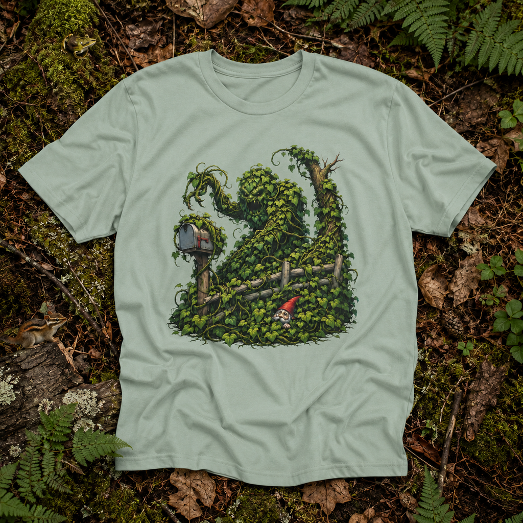 Kudzu Vine Monster with Garden Gnome Version 1 T‑Shirt