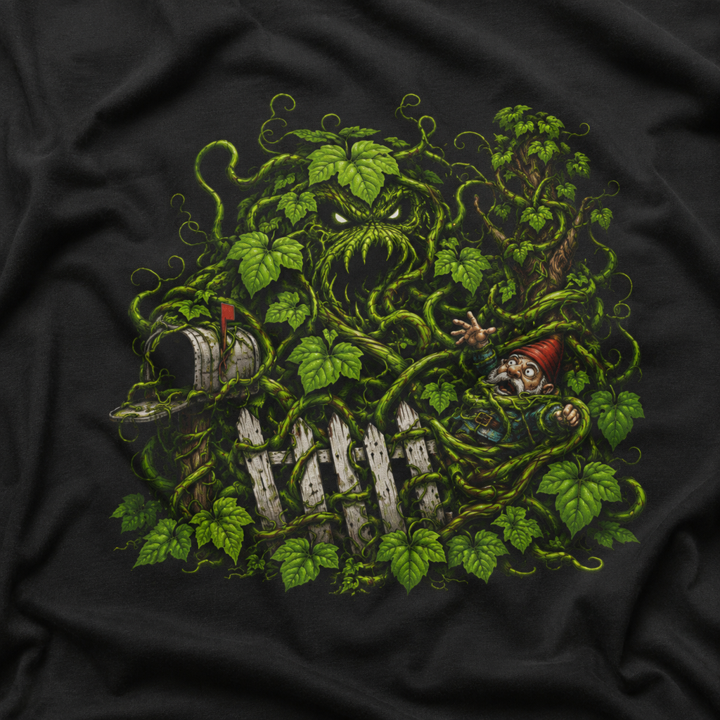 Kudzu Vine Monster with Garden Gnome Version 3 T‑Shirt