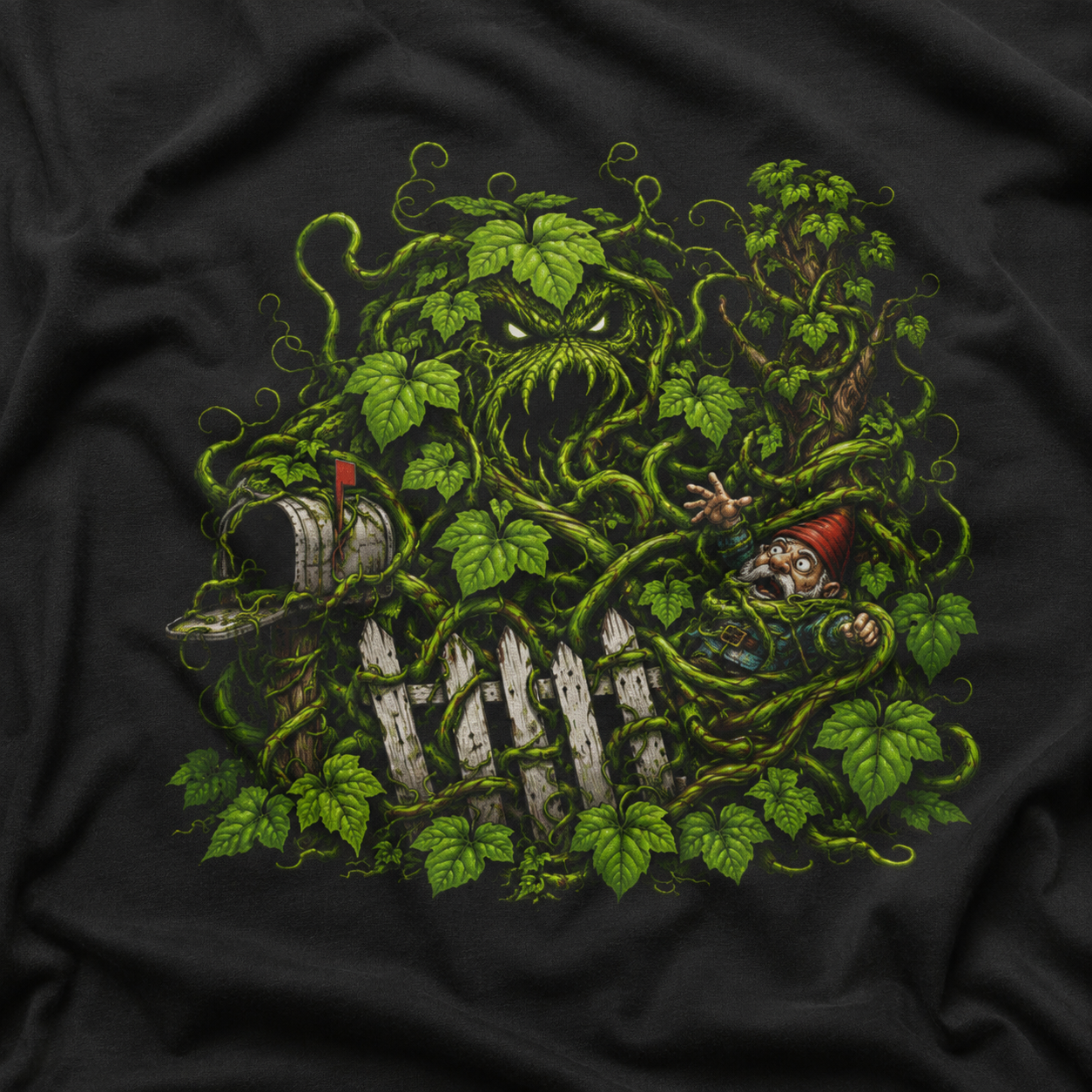 Kudzu Vine Monster with Garden Gnome Version 3 T‑Shirt