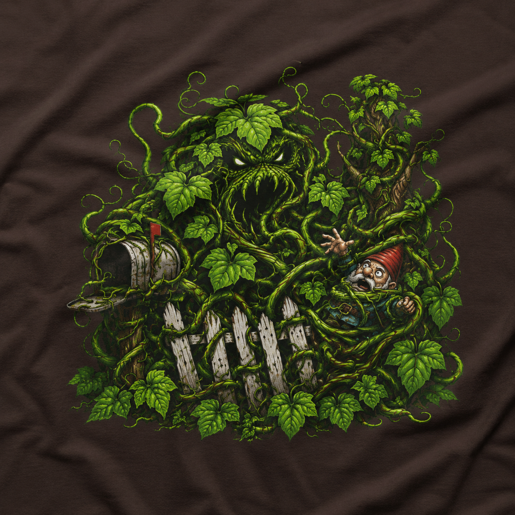 Kudzu Vine Monster with Garden Gnome Version 3 T‑Shirt