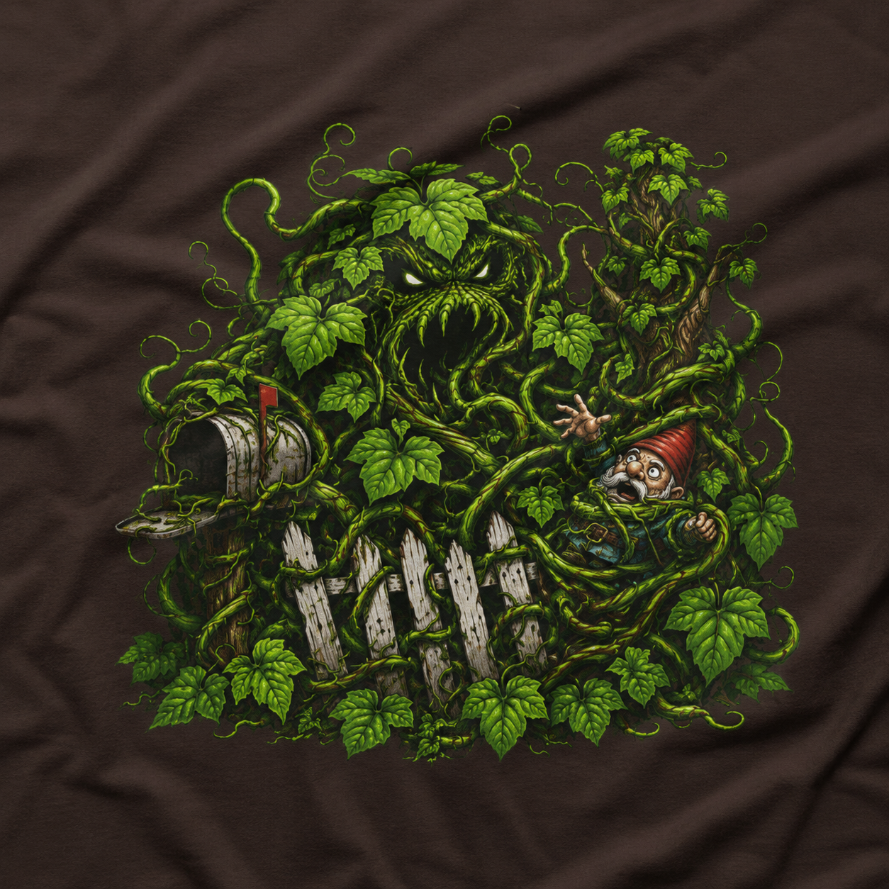 Kudzu Vine Monster with Garden Gnome Version 3 T‑Shirt