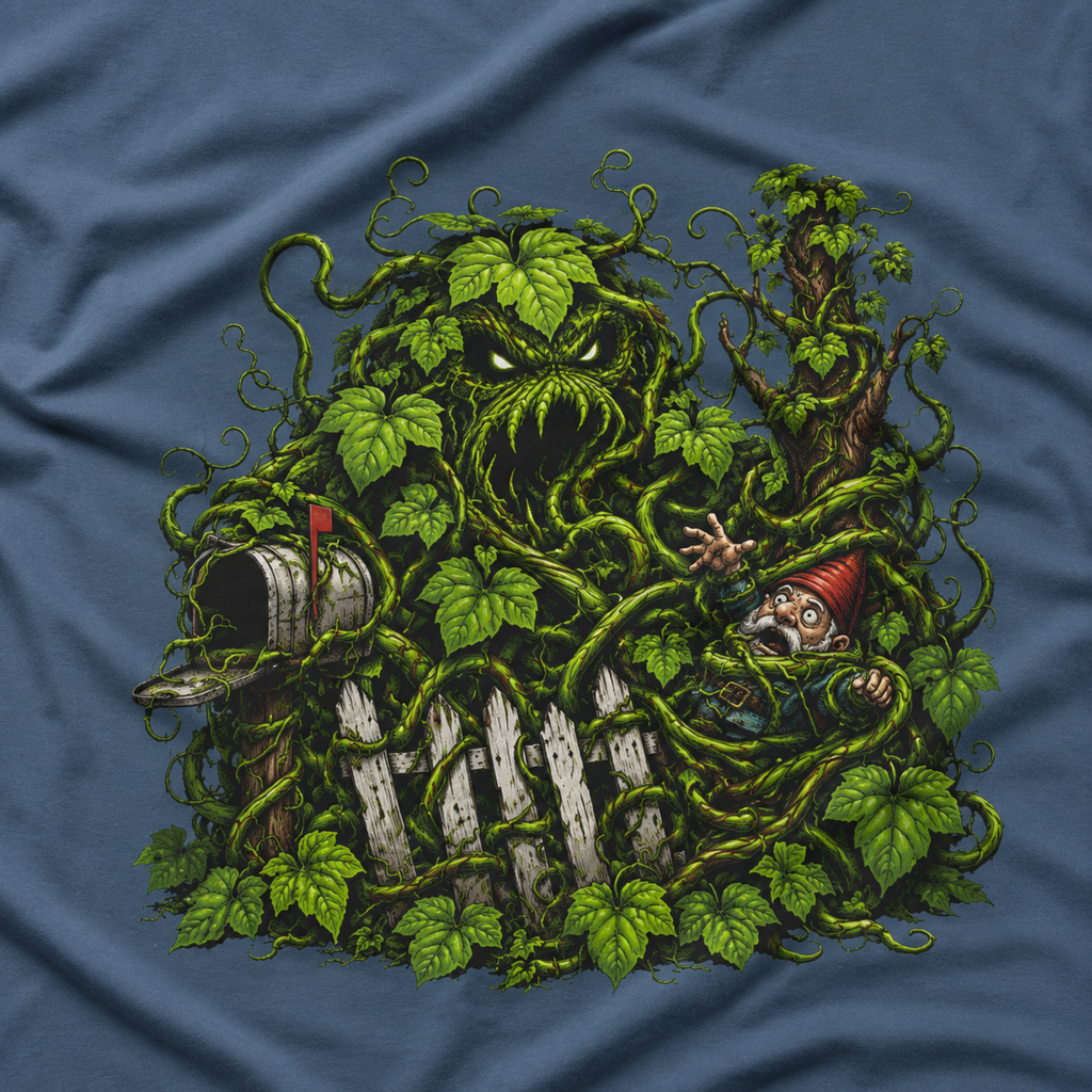 Kudzu Vine Monster with Garden Gnome Version 3 T‑Shirt