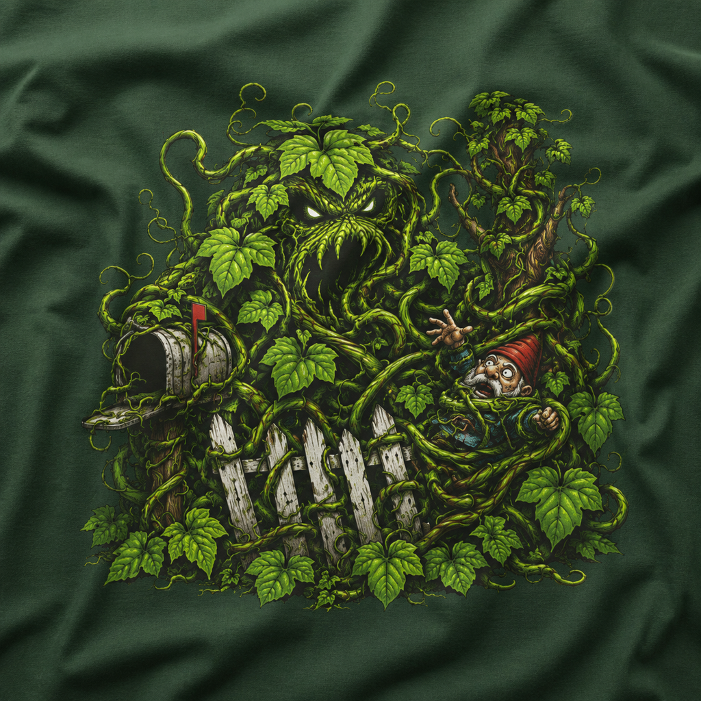 Kudzu Vine Monster with Garden Gnome Version 3 T‑Shirt