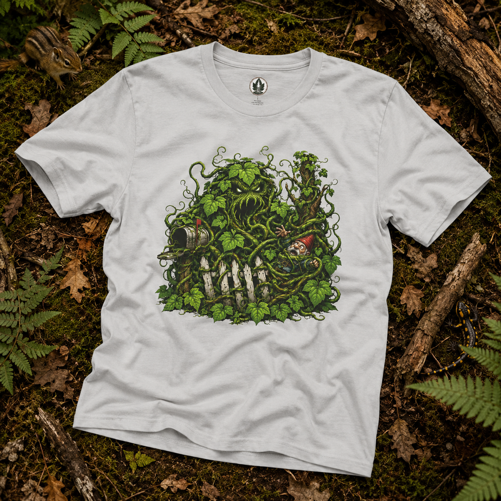 Kudzu Vine Monster with Garden Gnome Version 3 T‑Shirt