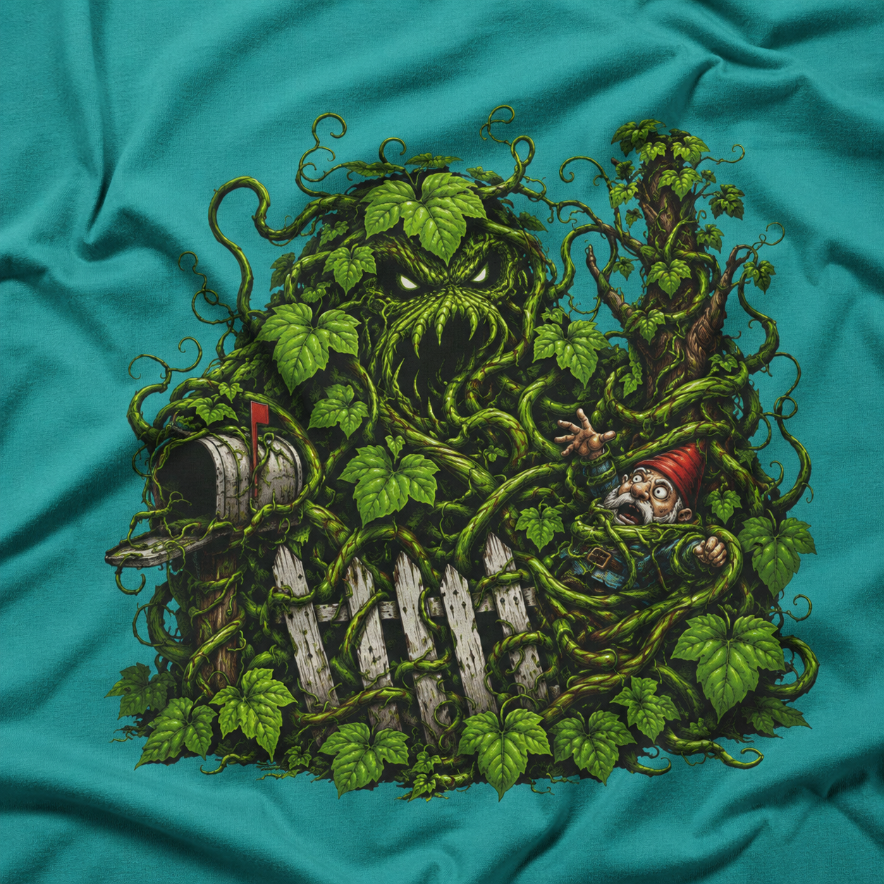 Kudzu Vine Monster with Garden Gnome Version 3 T‑Shirt