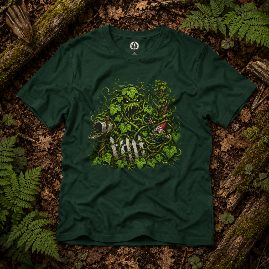 Kudzu Vine Monster with Garden Gnome Version 3 T‑Shirt