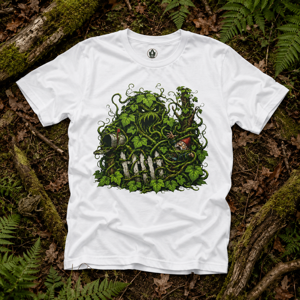 Kudzu Vine Monster with Garden Gnome Version 3 T‑Shirt