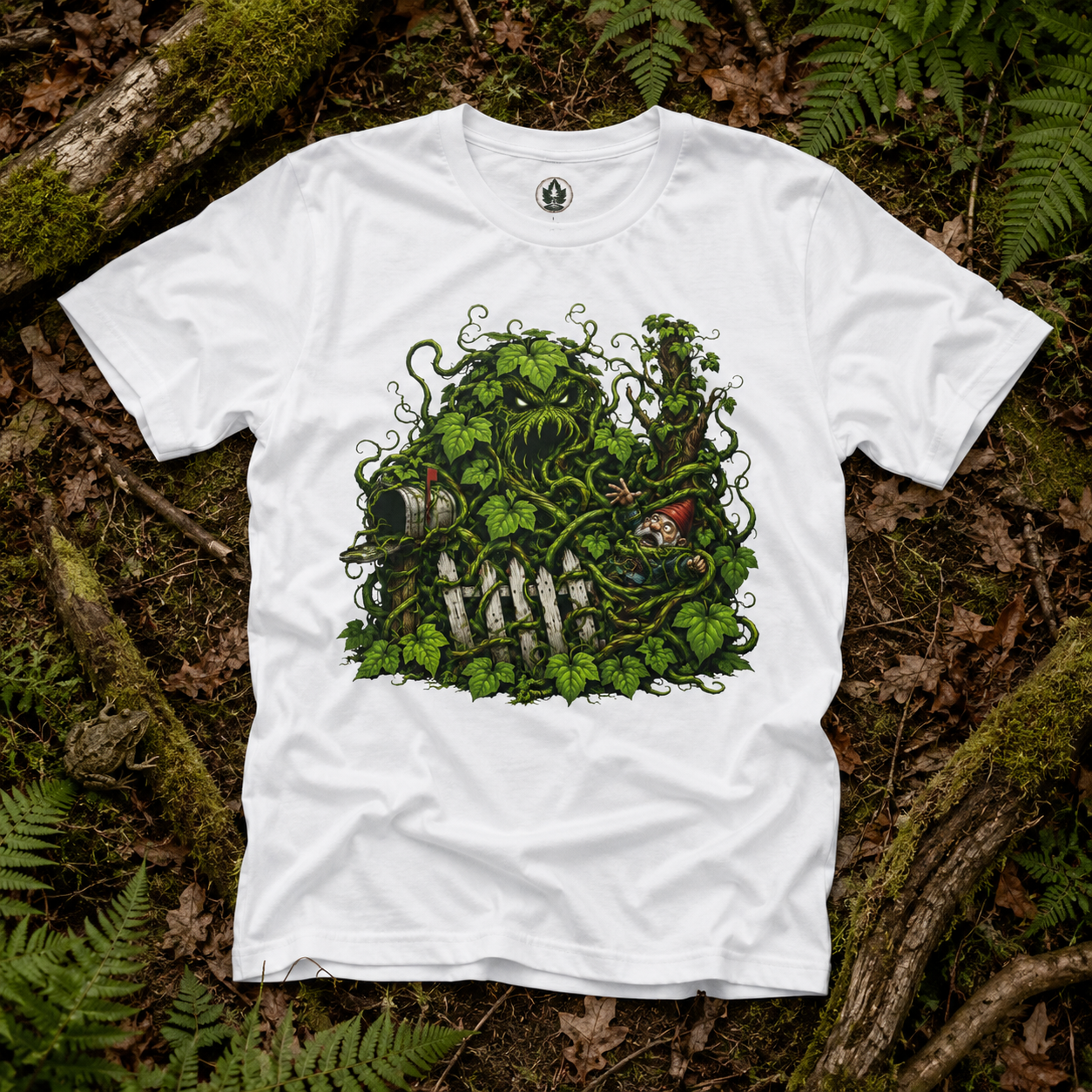 Kudzu Vine Monster with Garden Gnome Version 3 T‑Shirt