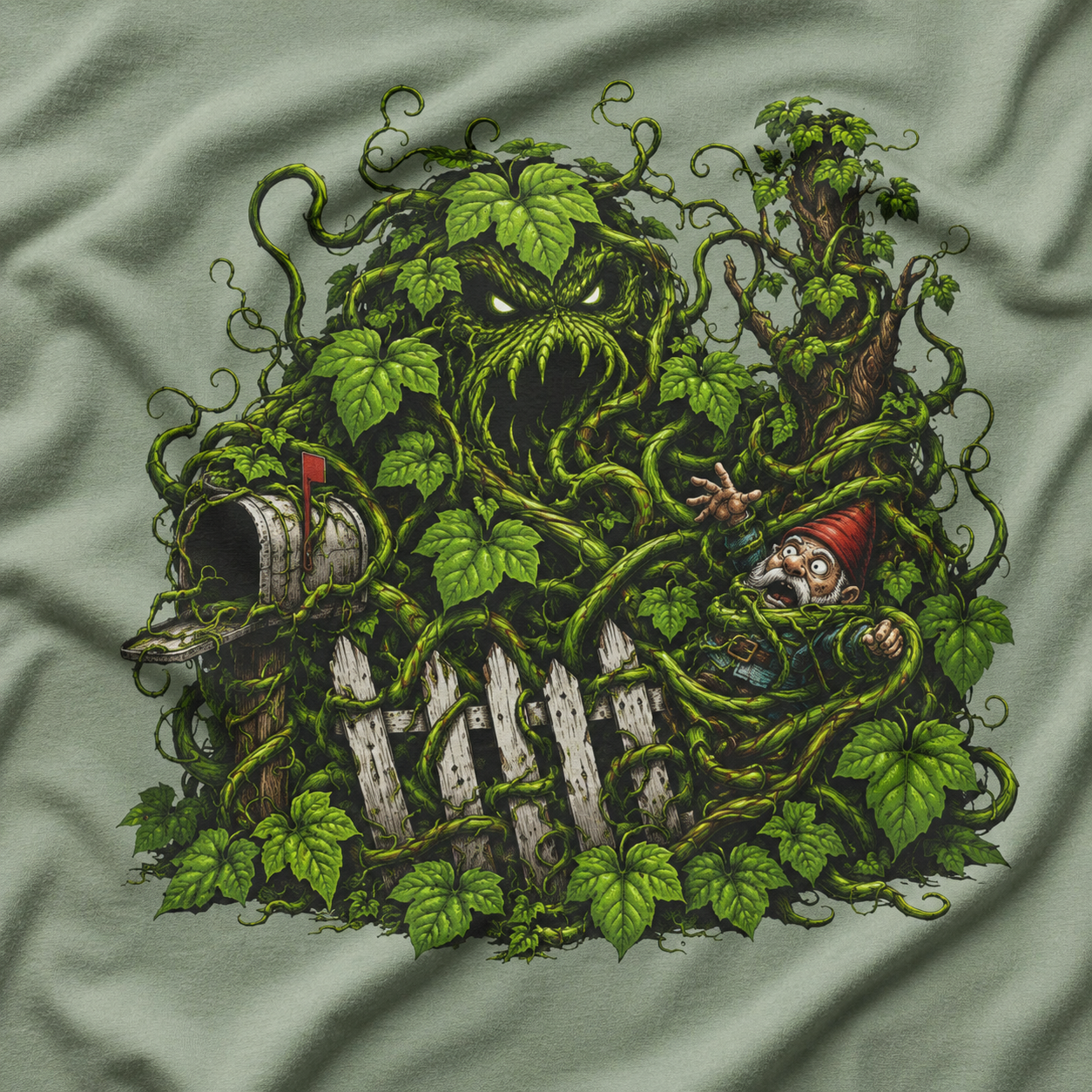 Kudzu Vine Monster with Garden Gnome Version 3 T‑Shirt