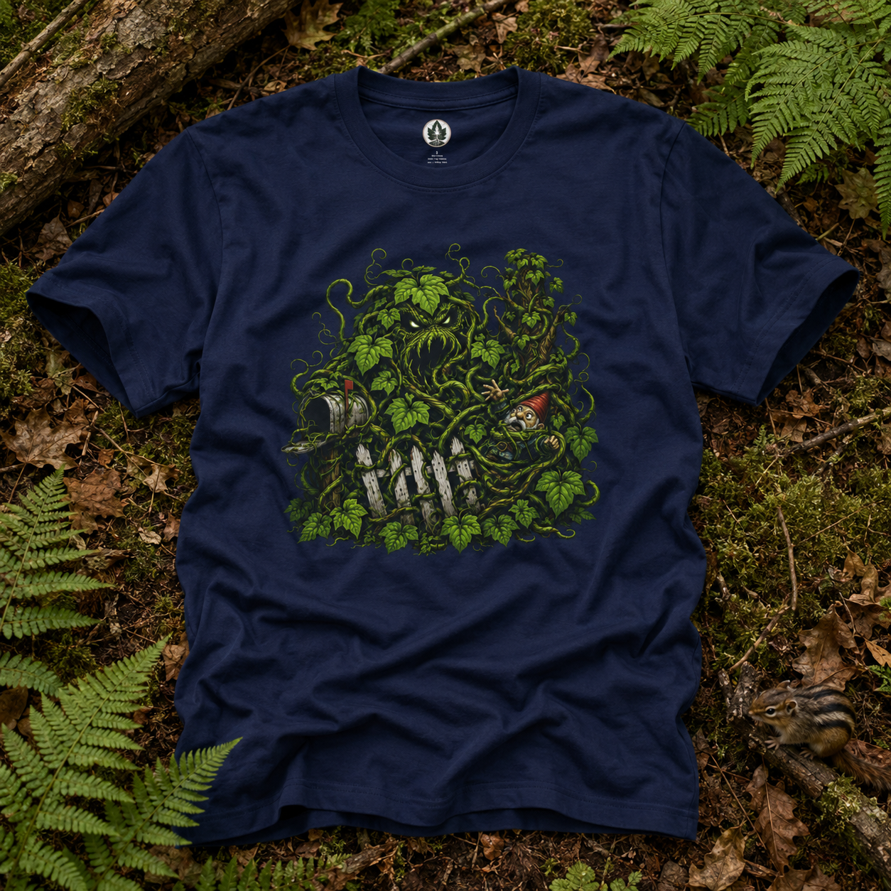 Kudzu Vine Monster with Garden Gnome Version 3 T‑Shirt