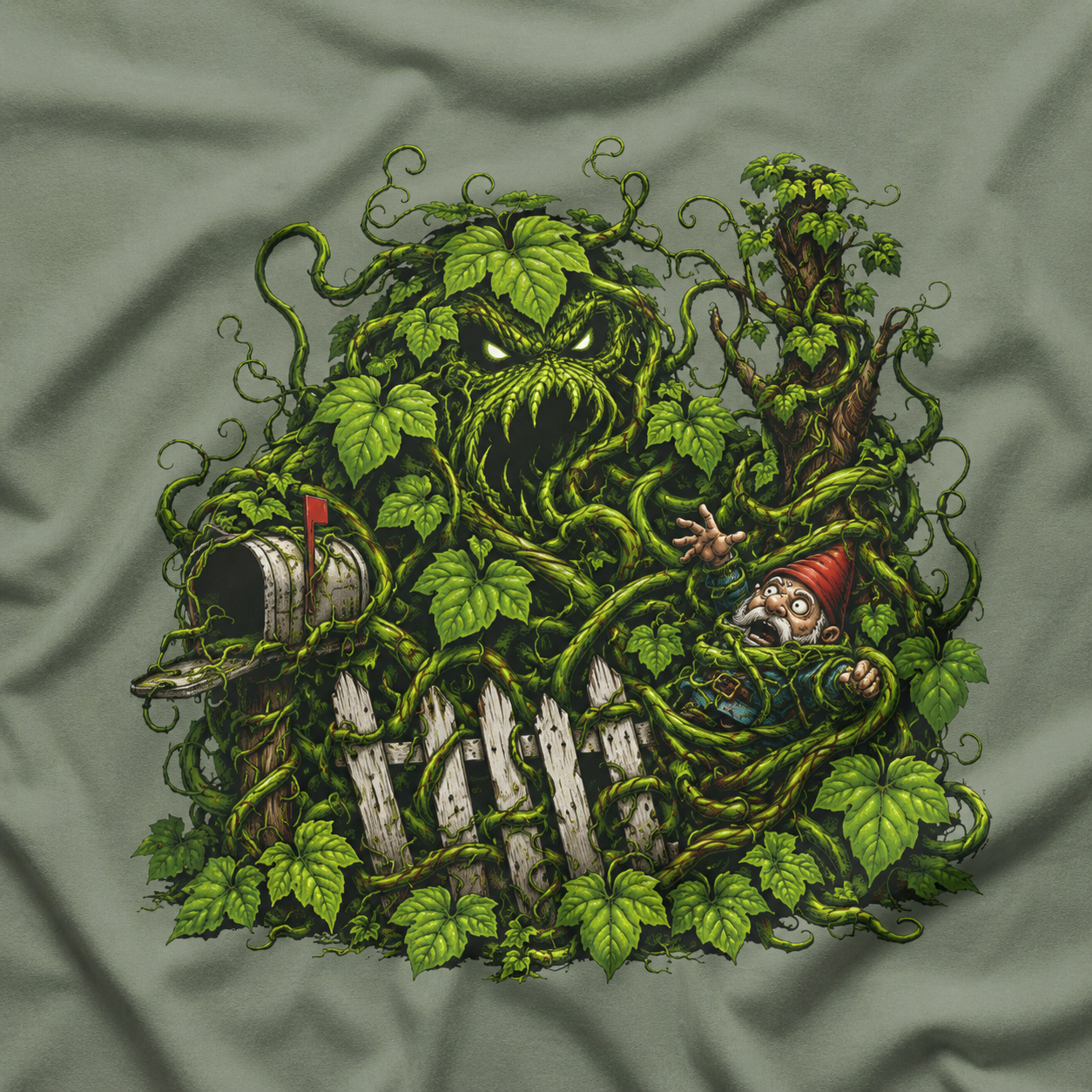 Kudzu Vine Monster with Garden Gnome Version 3 T‑Shirt