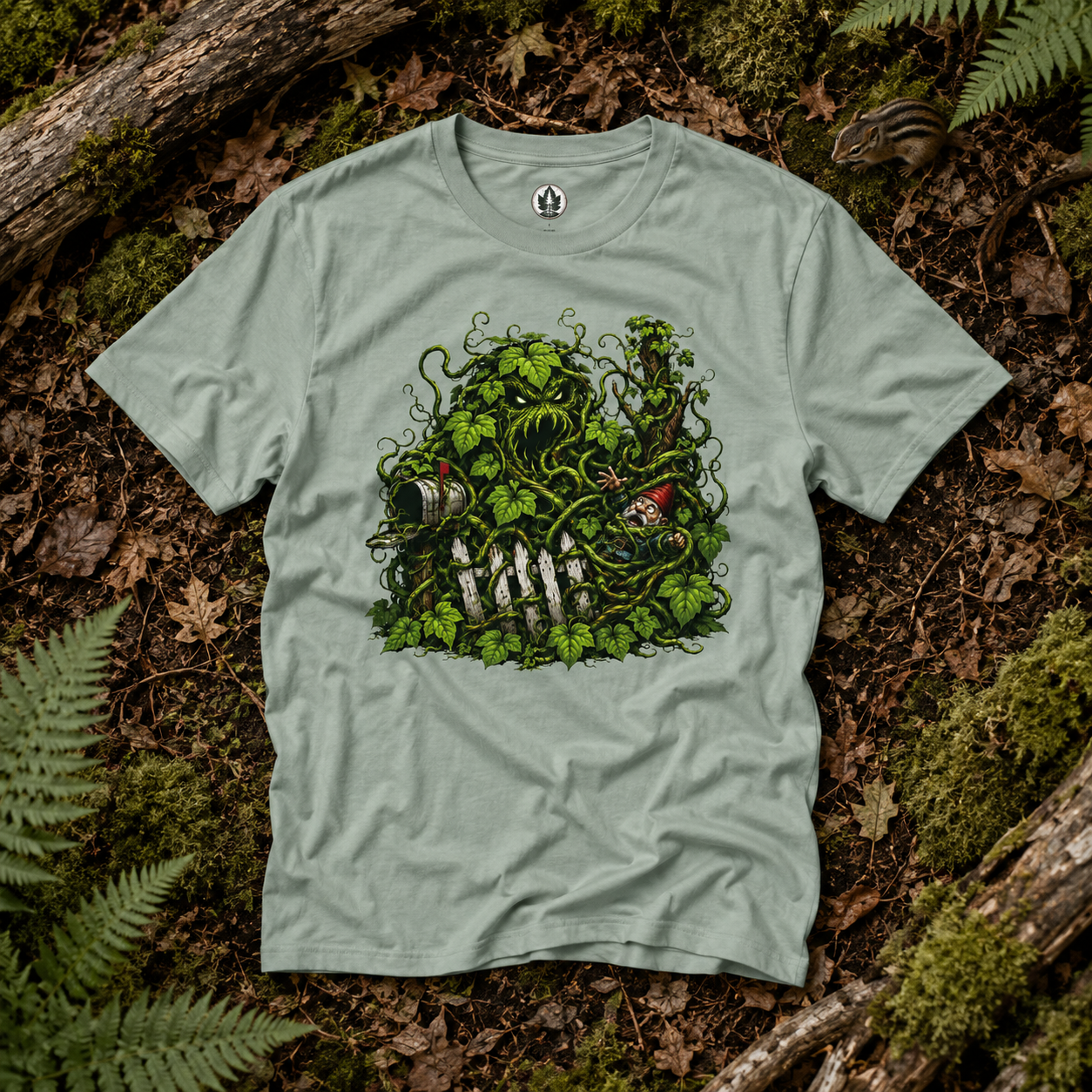 Kudzu Vine Monster with Garden Gnome Version 3 T‑Shirt