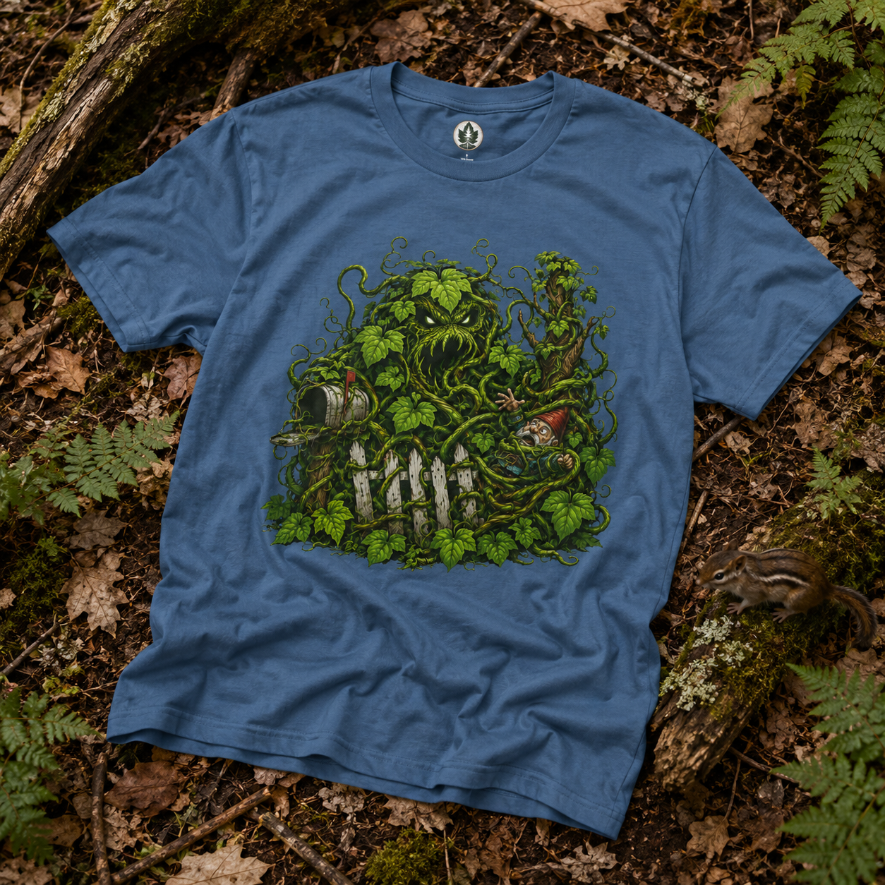 Kudzu Vine Monster with Garden Gnome Version 3 T‑Shirt