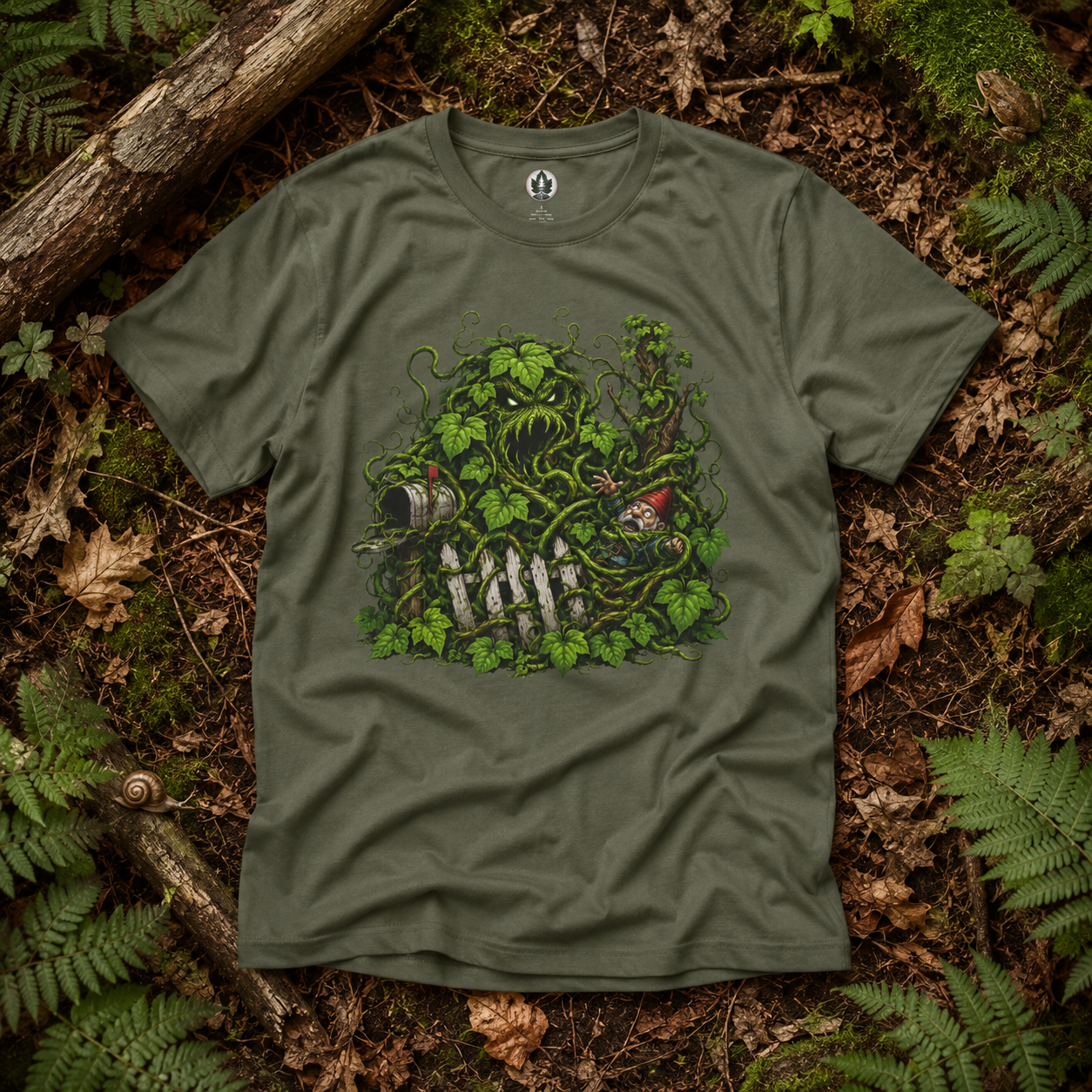 Kudzu Vine Monster with Garden Gnome Version 3 T‑Shirt