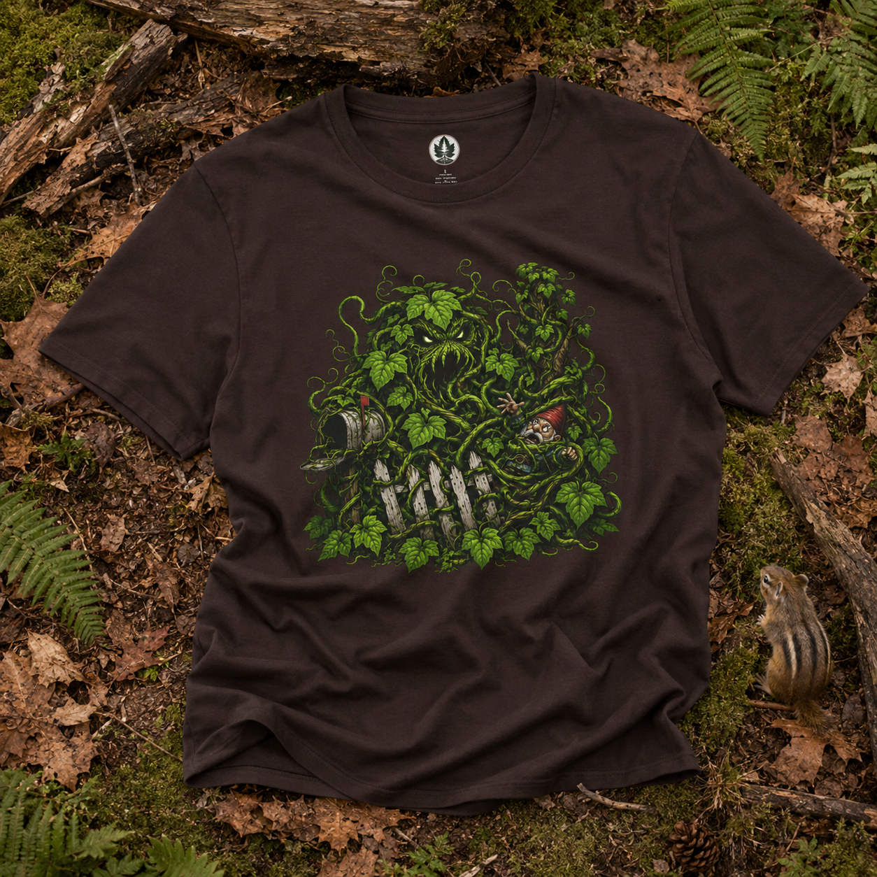 Kudzu Vine Monster with Garden Gnome Version 3 T‑Shirt