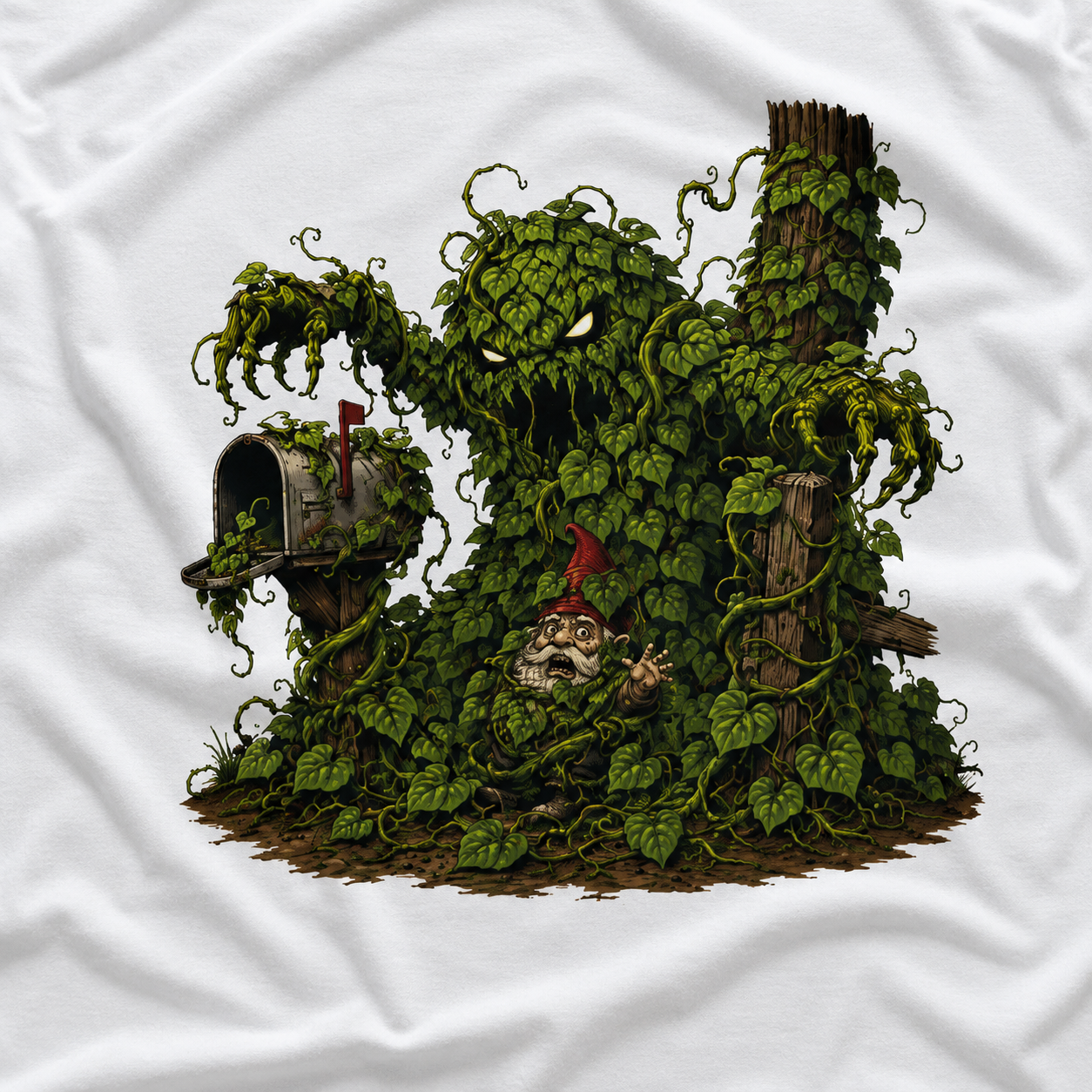 Kudzu Vine Monster with Garden Gnome Version 2 T‑Shirt