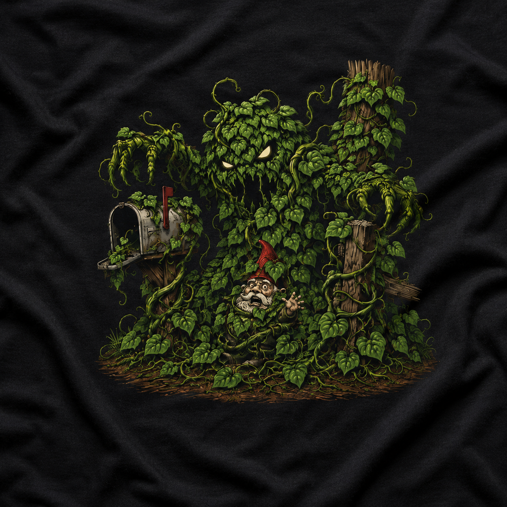 Kudzu Vine Monster with Garden Gnome Version 2 T‑Shirt