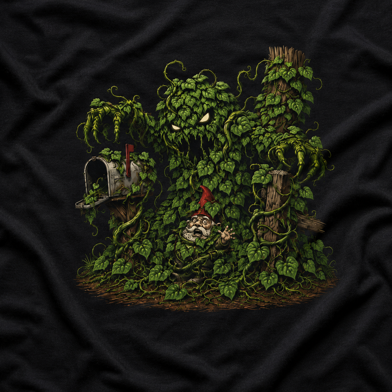 Kudzu Vine Monster with Garden Gnome Version 2 T‑Shirt
