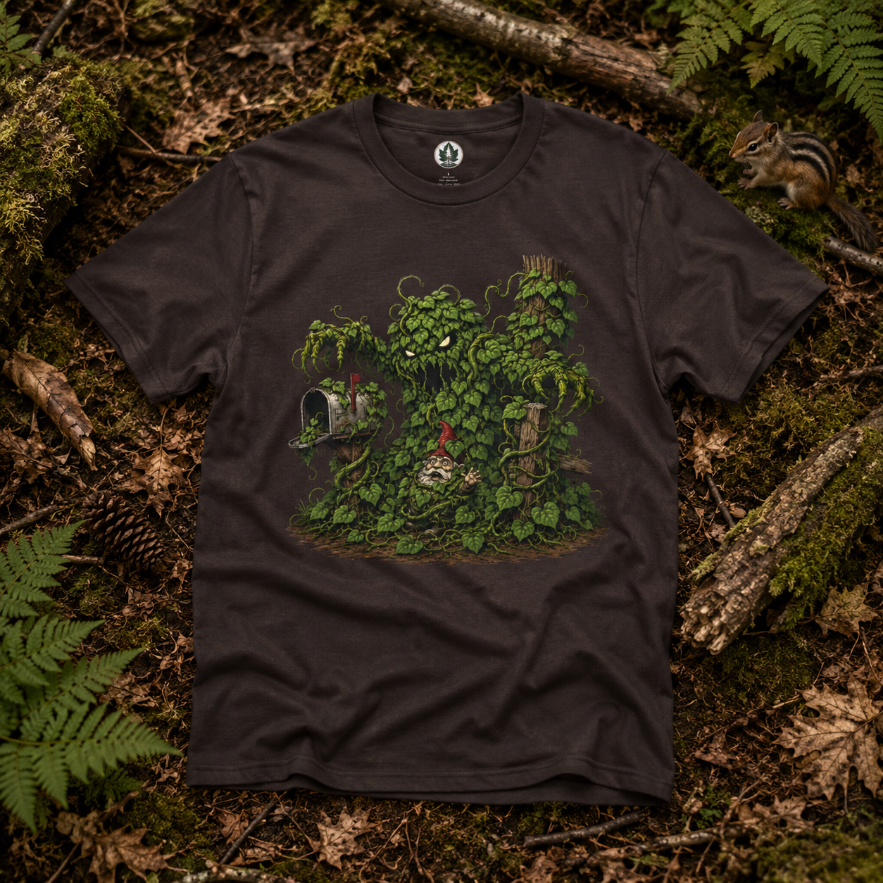 Kudzu Vine Monster with Garden Gnome Version 2 T‑Shirt