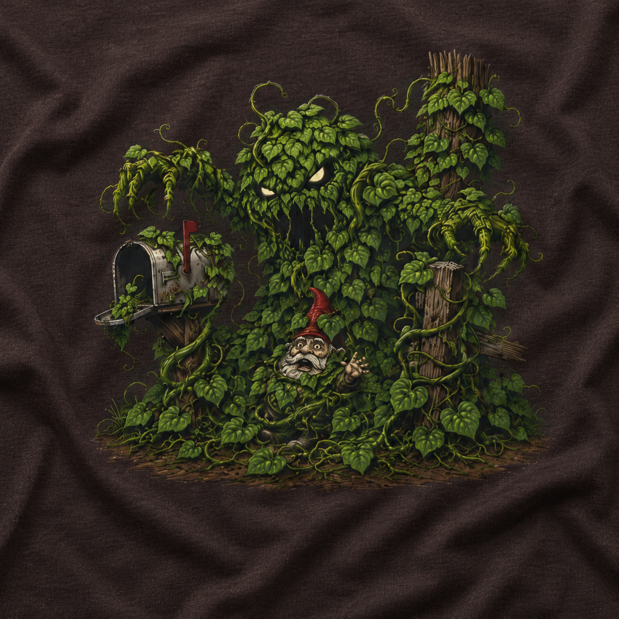 Kudzu Vine Monster with Garden Gnome Version 2 T‑Shirt