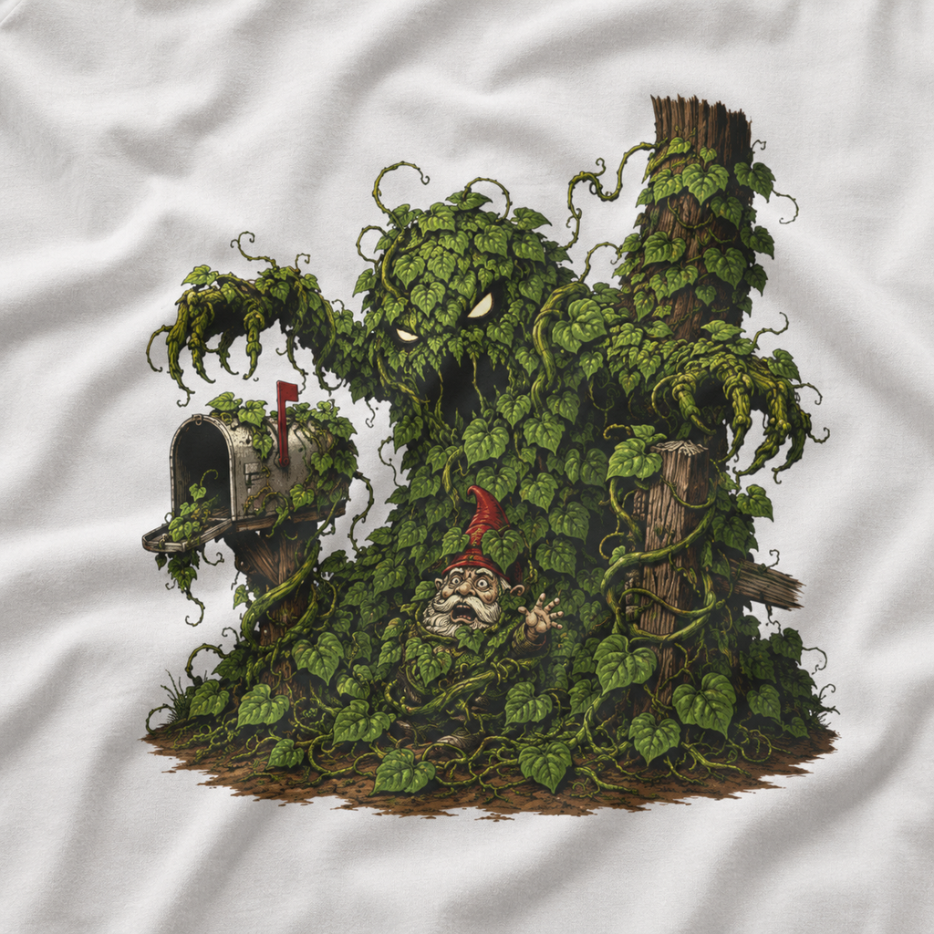 Kudzu Vine Monster with Garden Gnome Version 2 T‑Shirt