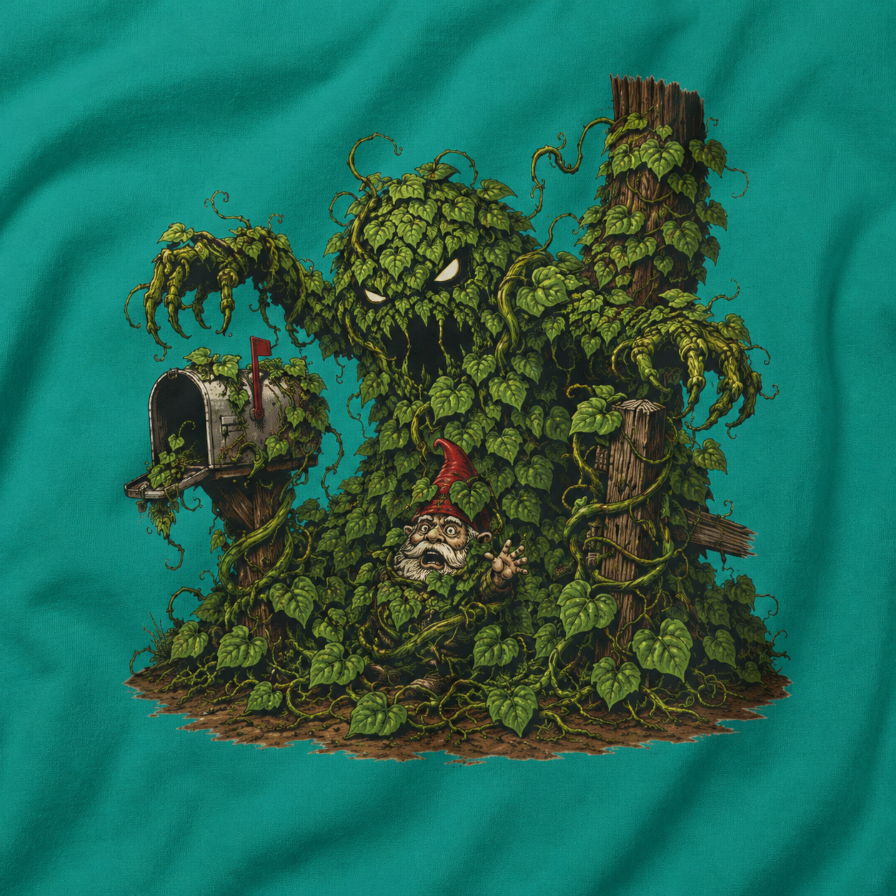 Kudzu Vine Monster with Garden Gnome Version 2 T‑Shirt