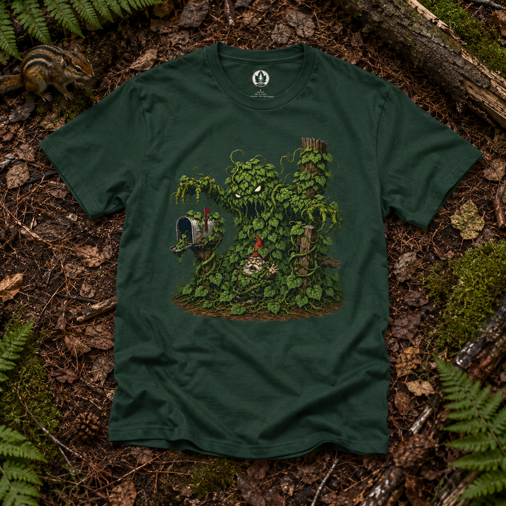 Kudzu Vine Monster with Garden Gnome Version 2 T‑Shirt