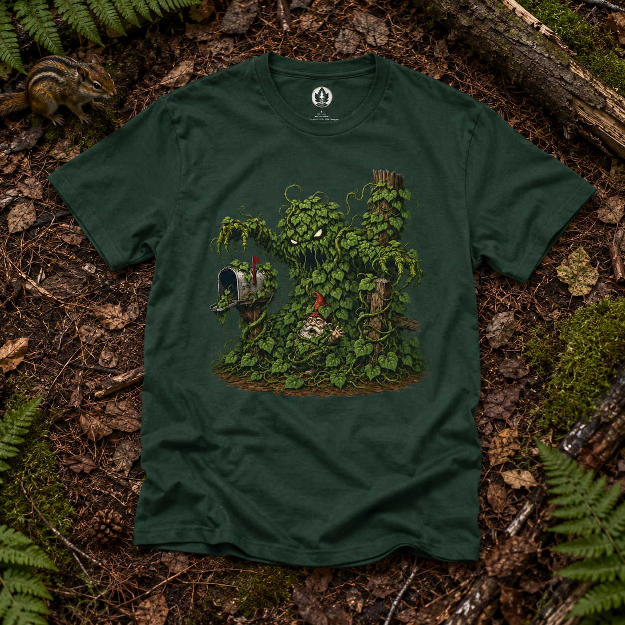 Kudzu Vine Monster with Garden Gnome Version 2 T‑Shirt