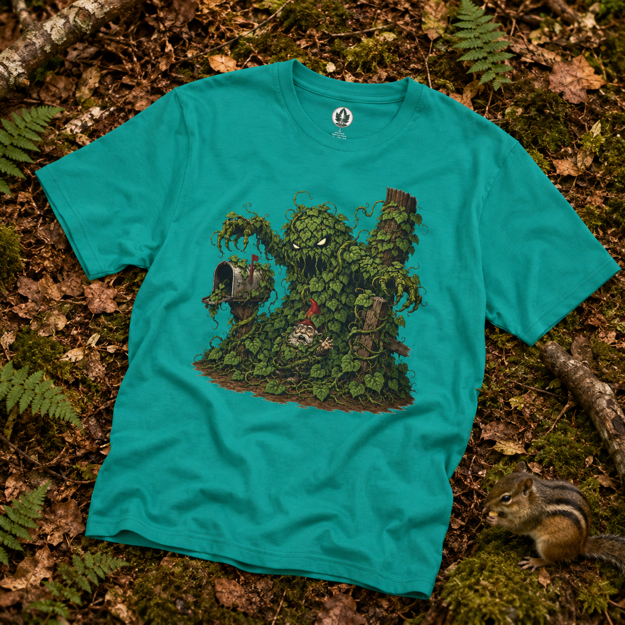 Kudzu Vine Monster with Garden Gnome Version 2 T‑Shirt