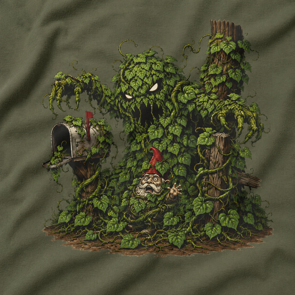 Kudzu Vine Monster with Garden Gnome Version 2 T‑Shirt