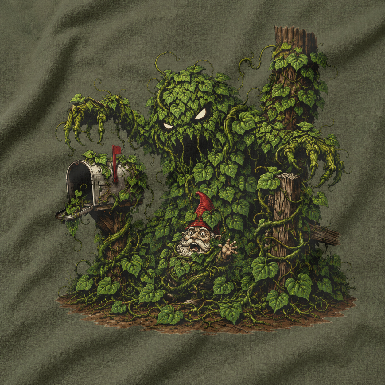 Kudzu Vine Monster with Garden Gnome Version 2 T‑Shirt
