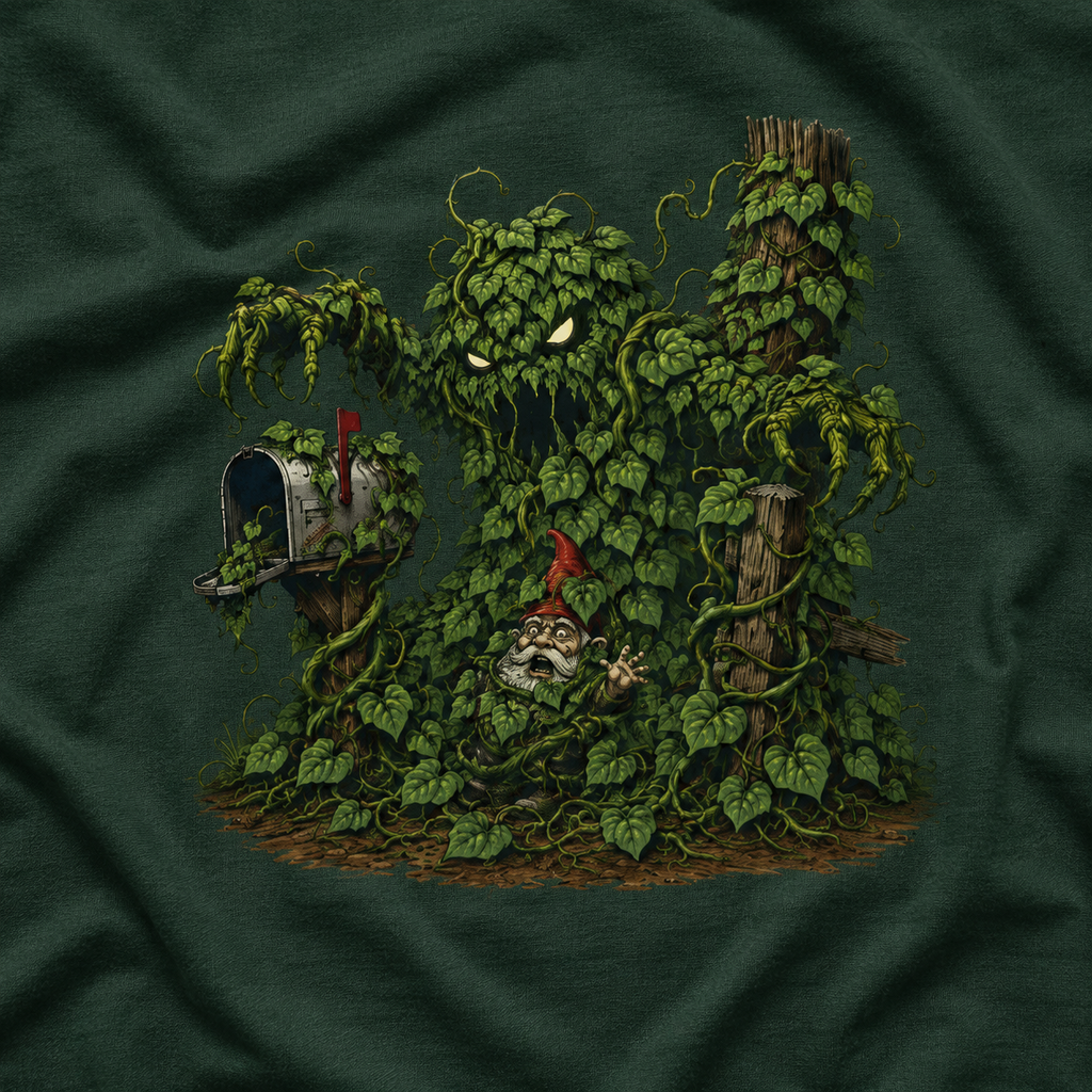Kudzu Vine Monster with Garden Gnome Version 2 T‑Shirt
