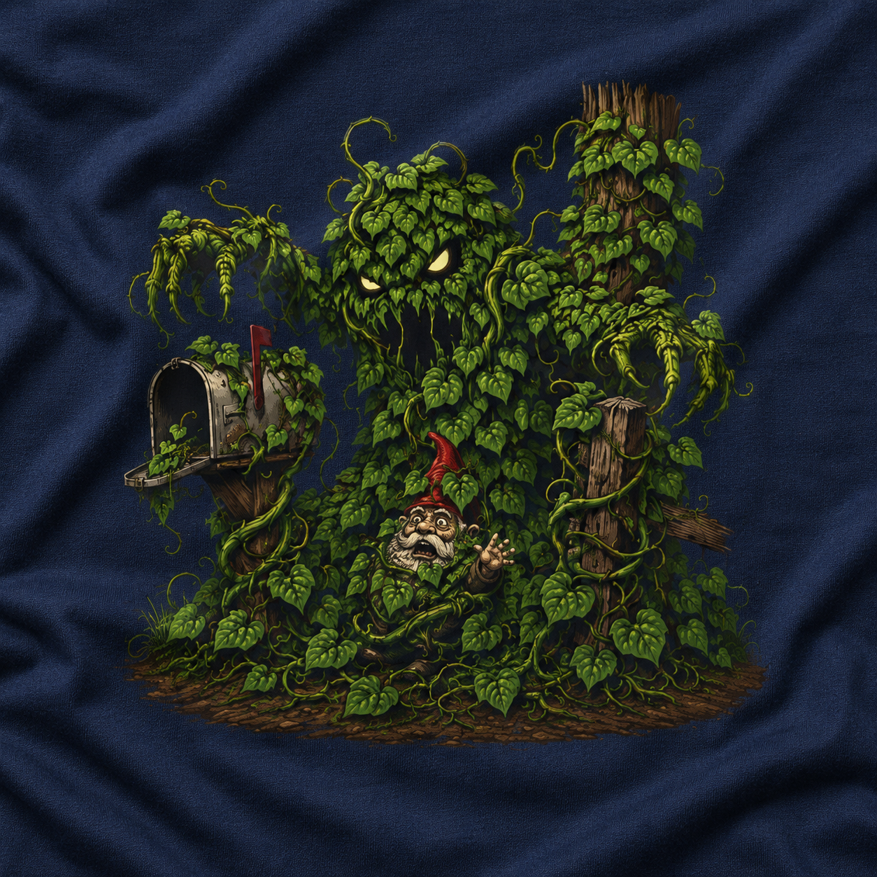 Kudzu Vine Monster with Garden Gnome Version 2 T‑Shirt