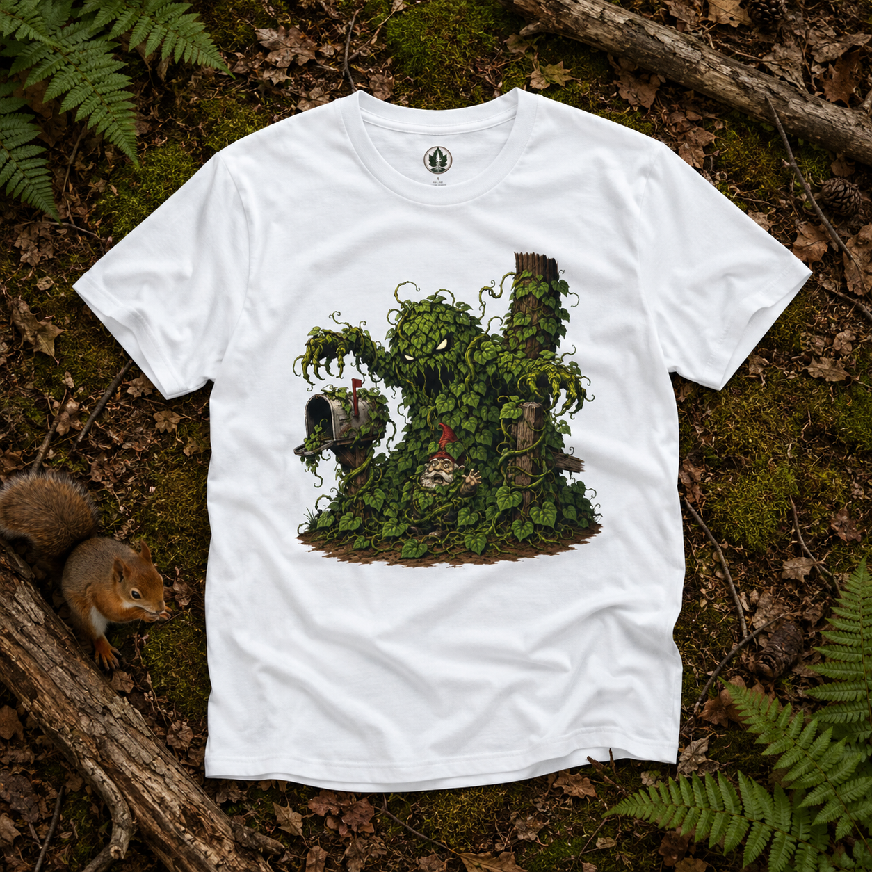 Kudzu Vine Monster with Garden Gnome Version 2 T‑Shirt