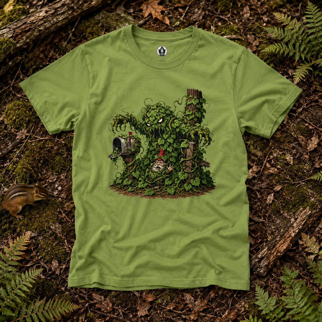 Kudzu Vine Monster with Garden Gnome Version 2 T‑Shirt