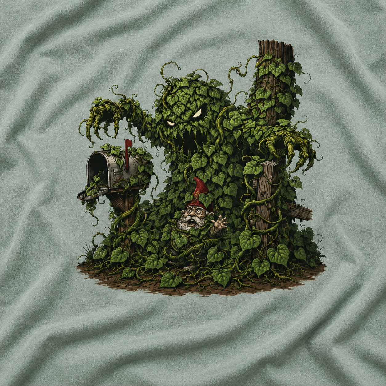 Kudzu Vine Monster with Garden Gnome Version 2 T‑Shirt