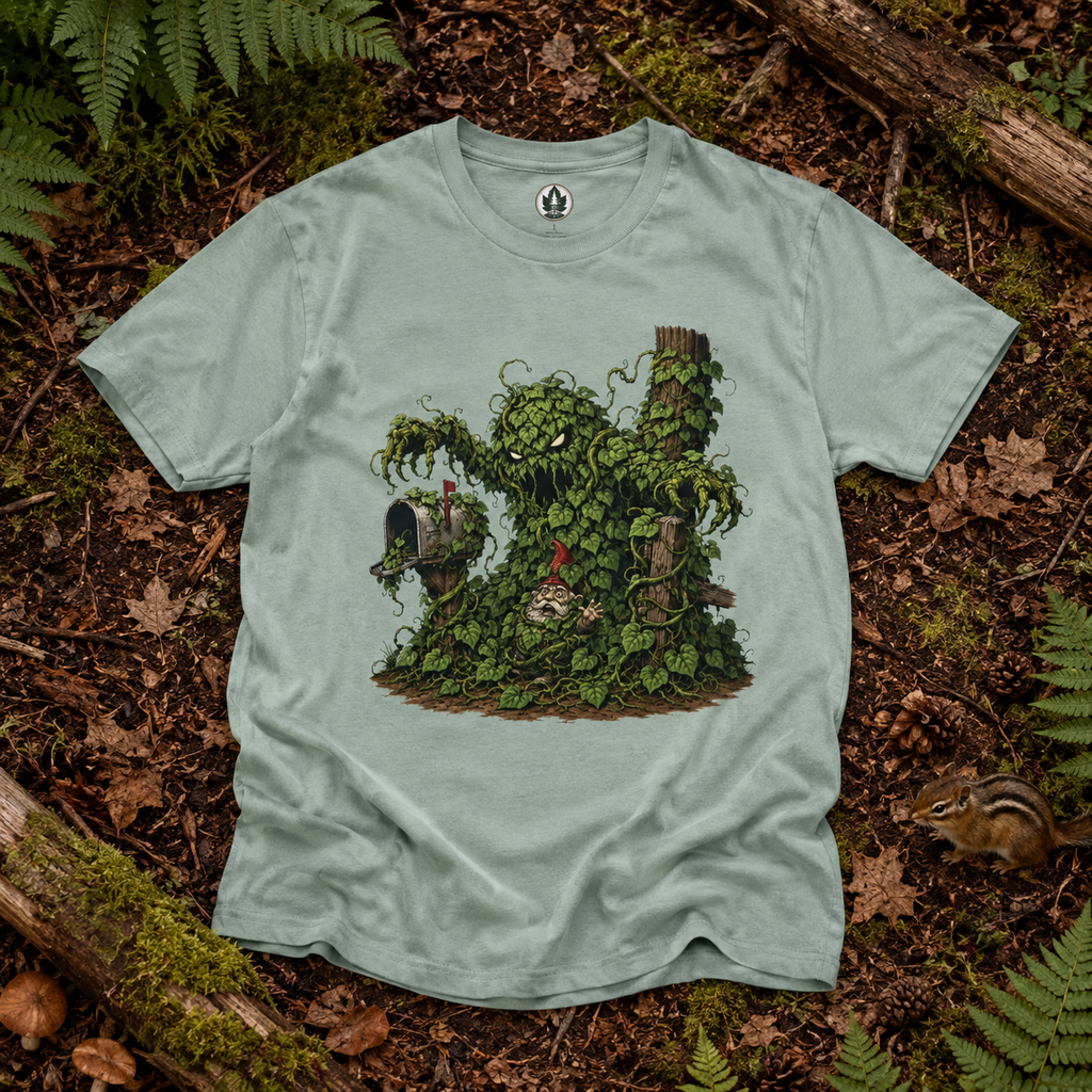 Kudzu Vine Monster with Garden Gnome Version 2 T‑Shirt
