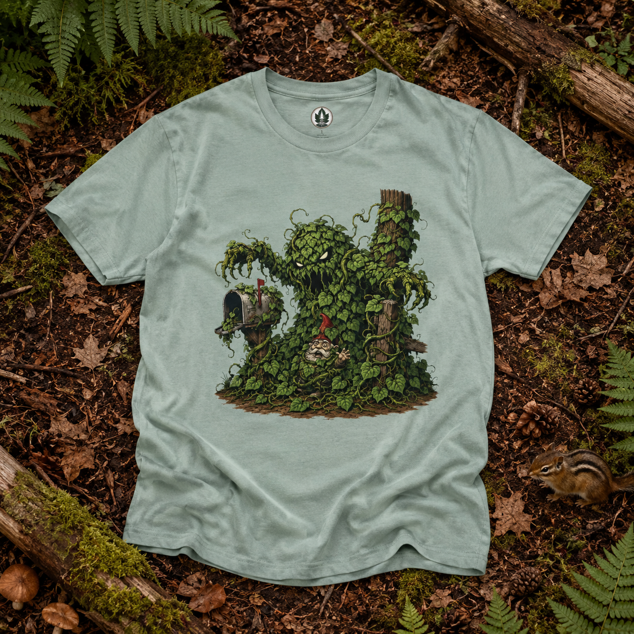 Kudzu Vine Monster with Garden Gnome Version 2 T‑Shirt