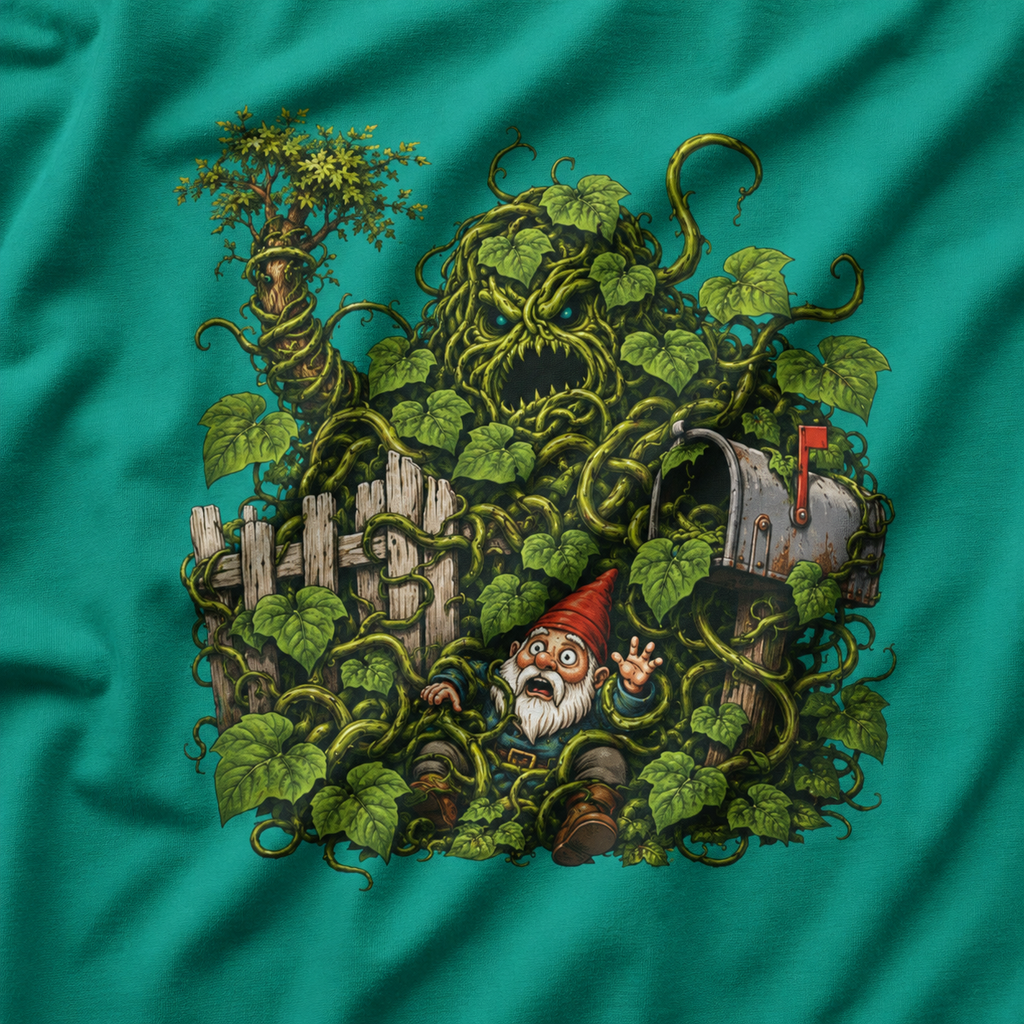 Kudzu Vine Monster with Garden Gnome Version 4 T‑Shirt