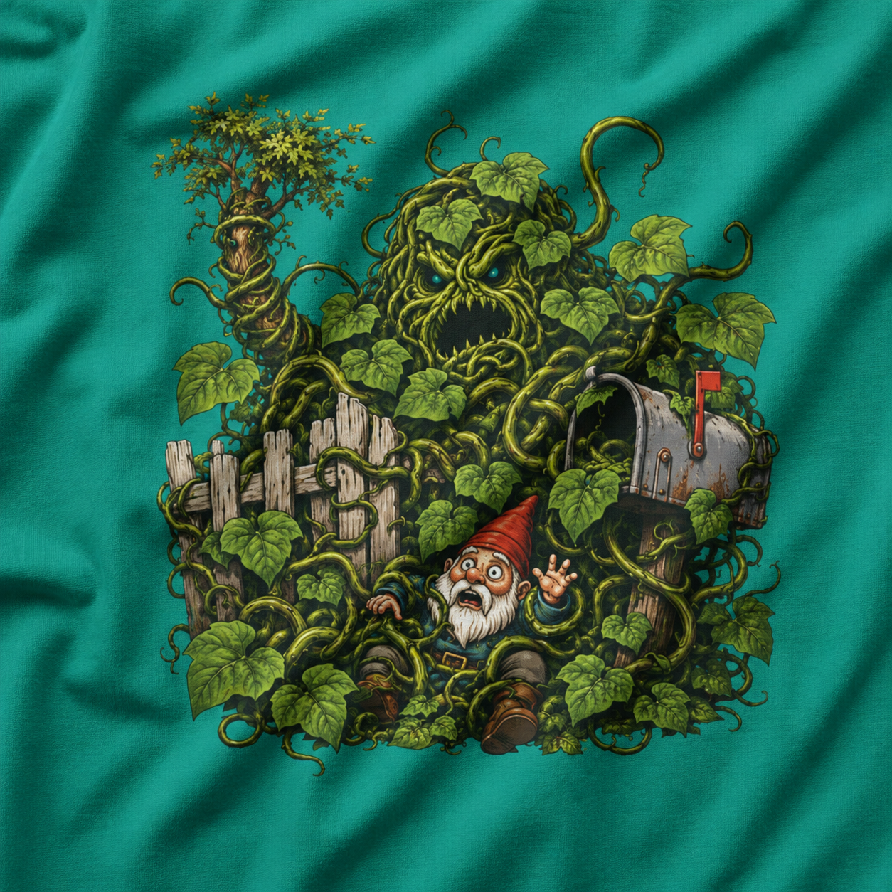 Kudzu Vine Monster with Garden Gnome Version 4 T‑Shirt