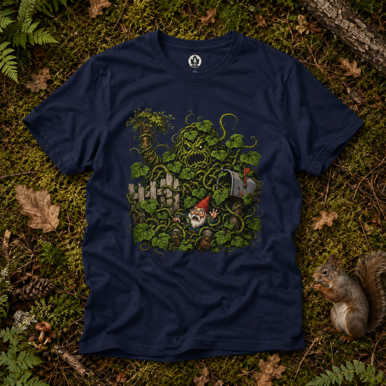 Kudzu Vine Monster with Garden Gnome Version 4 T‑Shirt