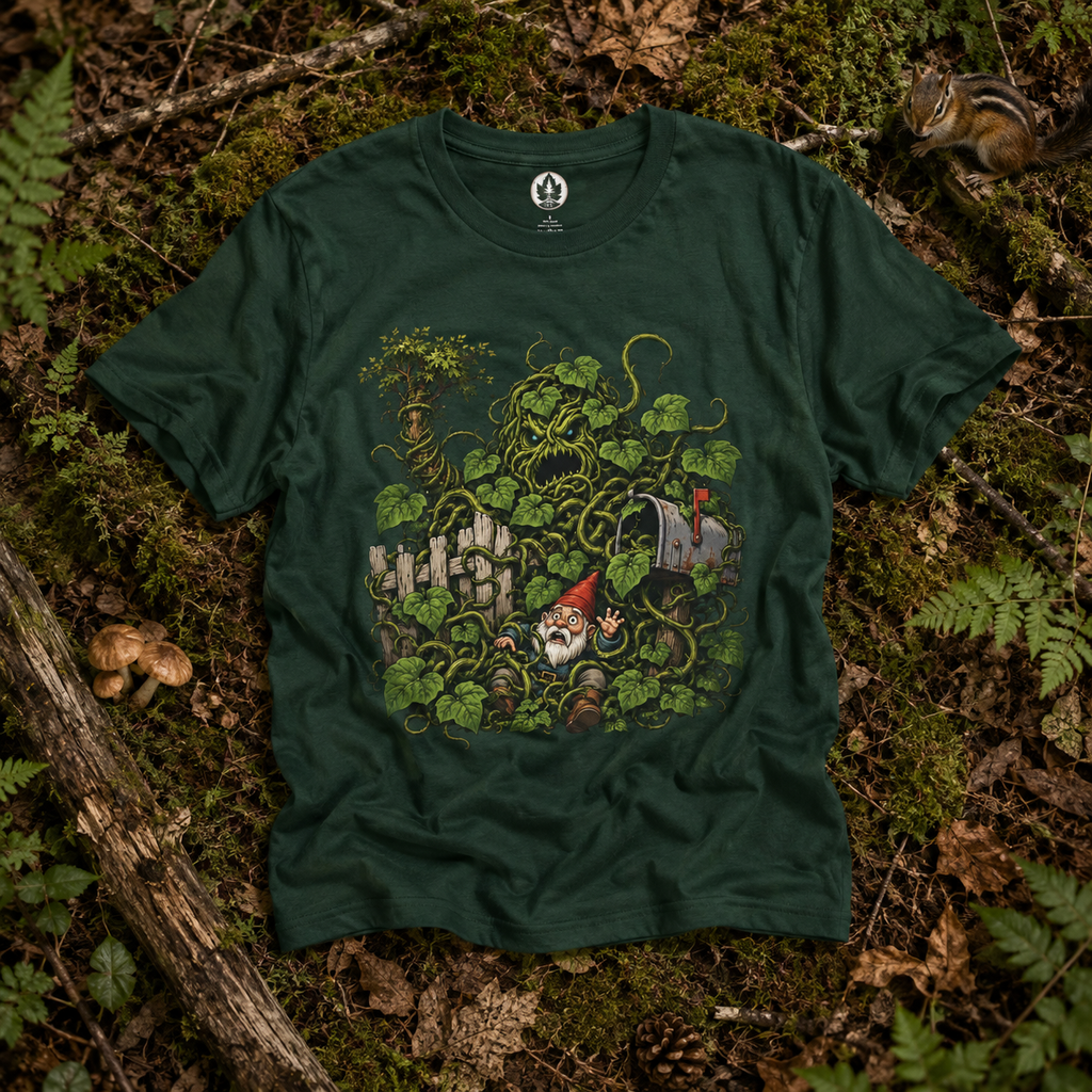 Kudzu Vine Monster with Garden Gnome Version 4 T‑Shirt