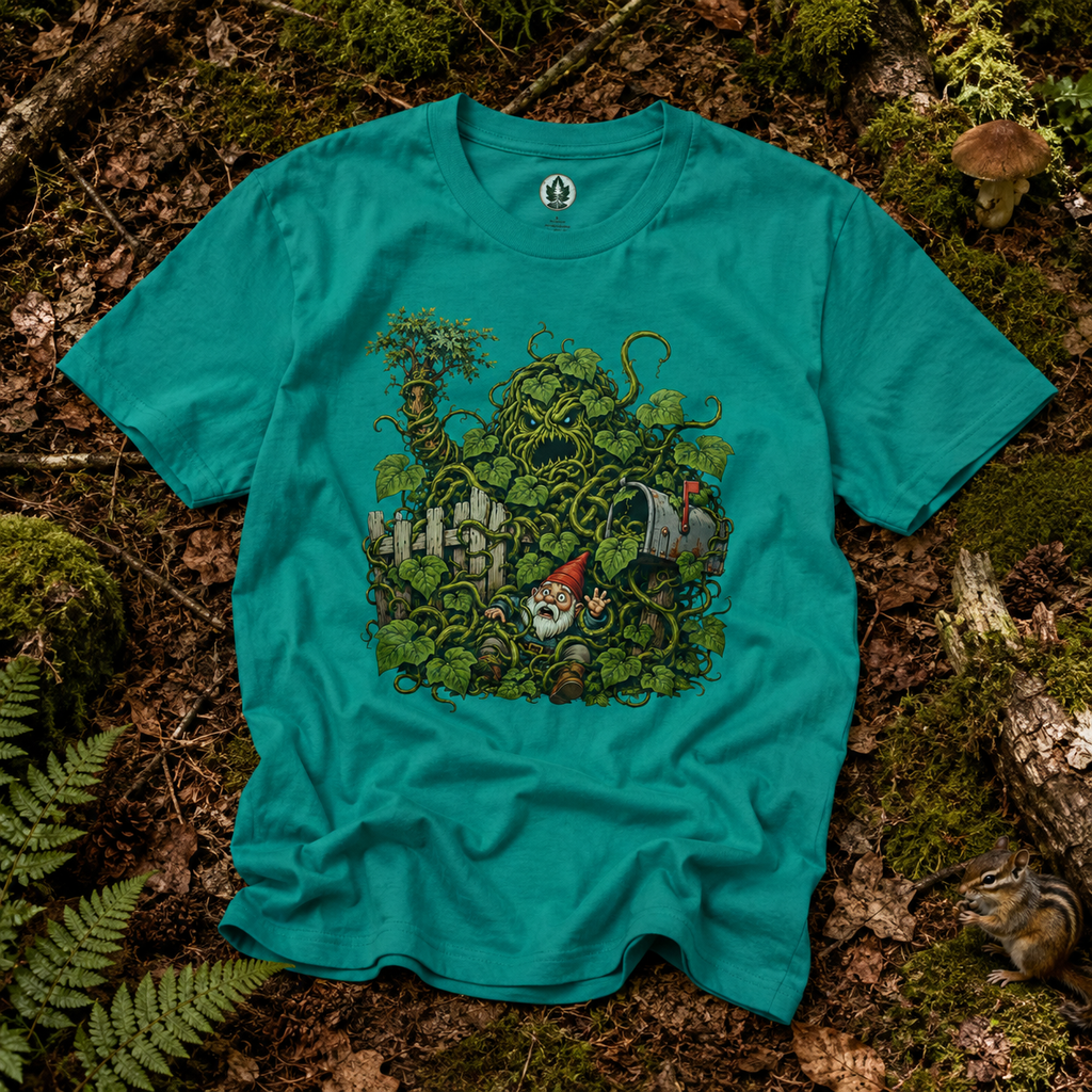 Kudzu Vine Monster with Garden Gnome Version 4 T‑Shirt