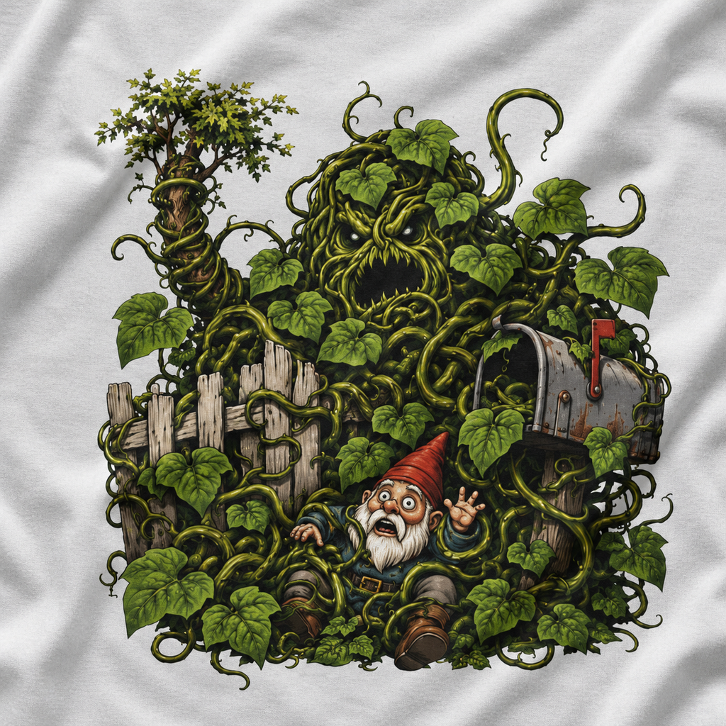 Kudzu Vine Monster with Garden Gnome Version 4 T‑Shirt