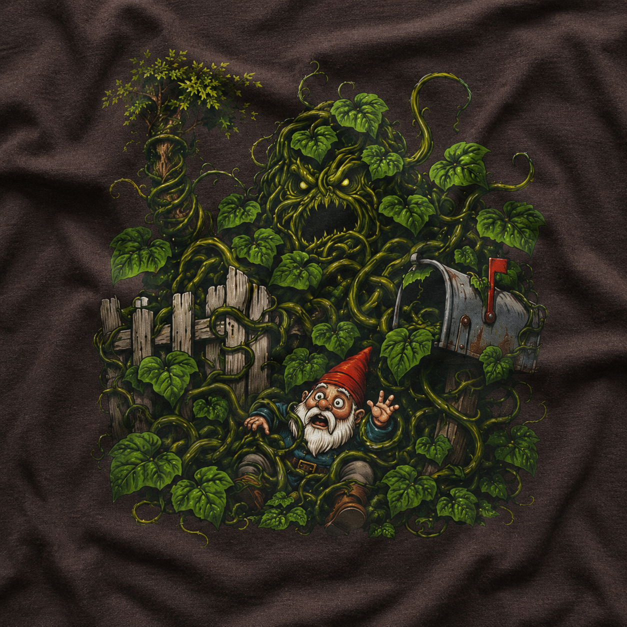 Kudzu Vine Monster with Garden Gnome Version 4 T‑Shirt