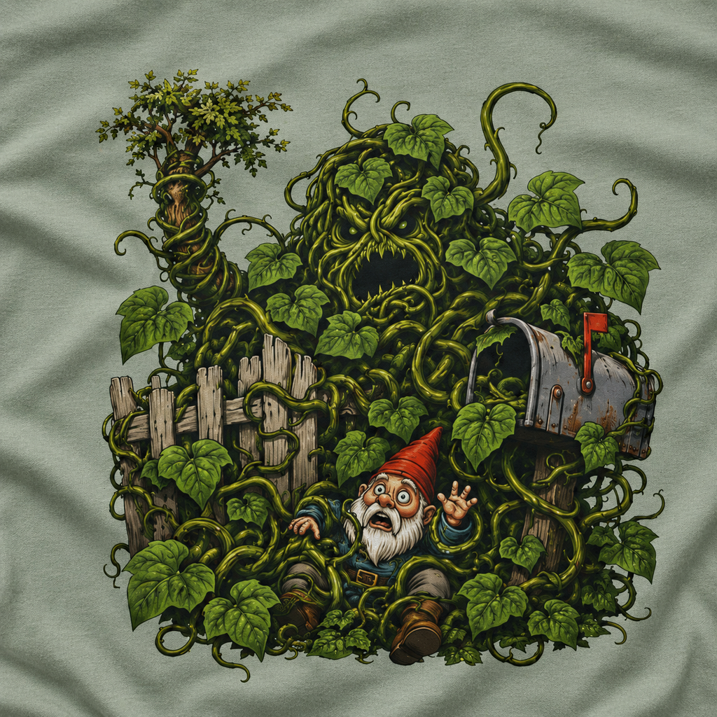 Kudzu Vine Monster with Garden Gnome Version 4 T‑Shirt
