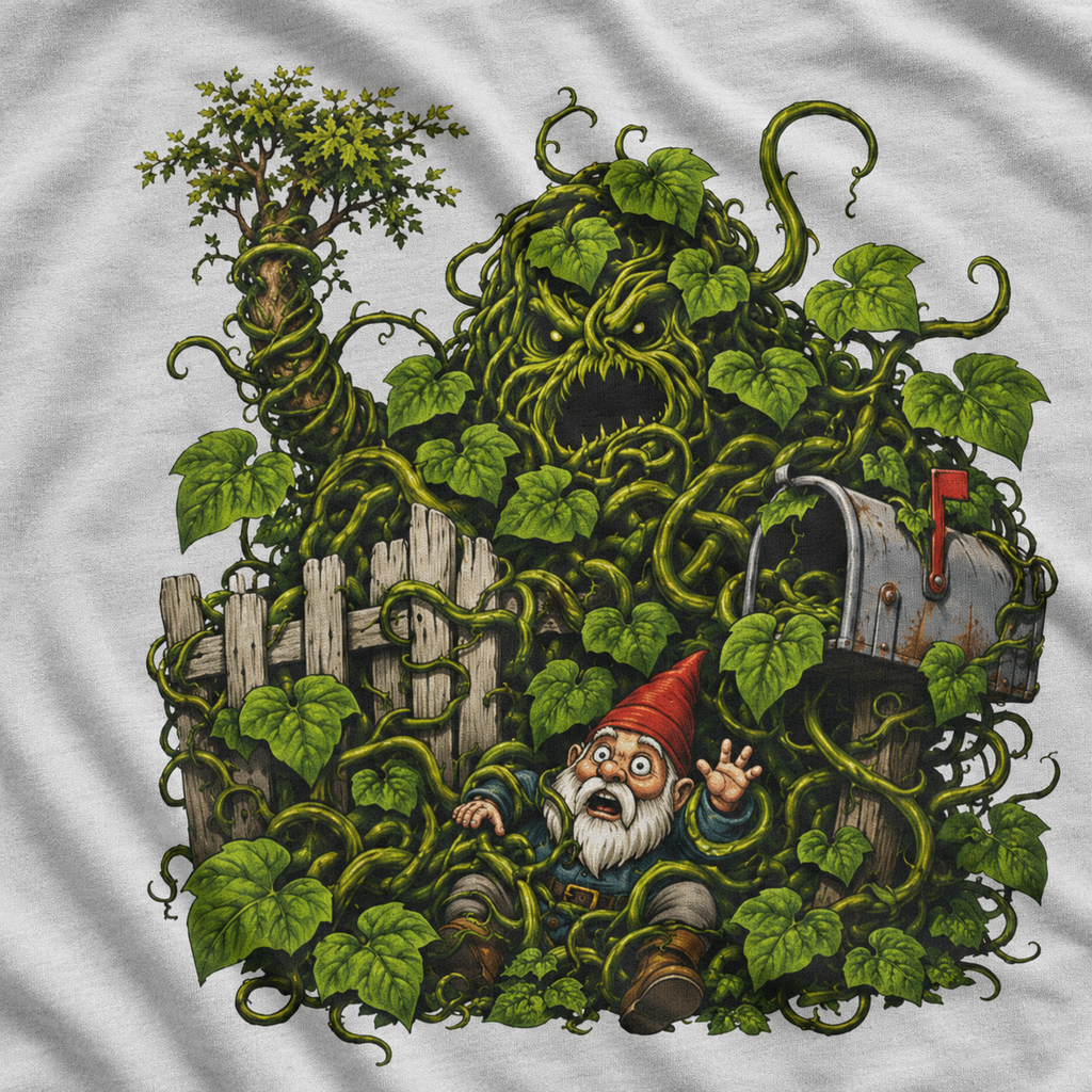 Kudzu Vine Monster with Garden Gnome Version 4 T‑Shirt
