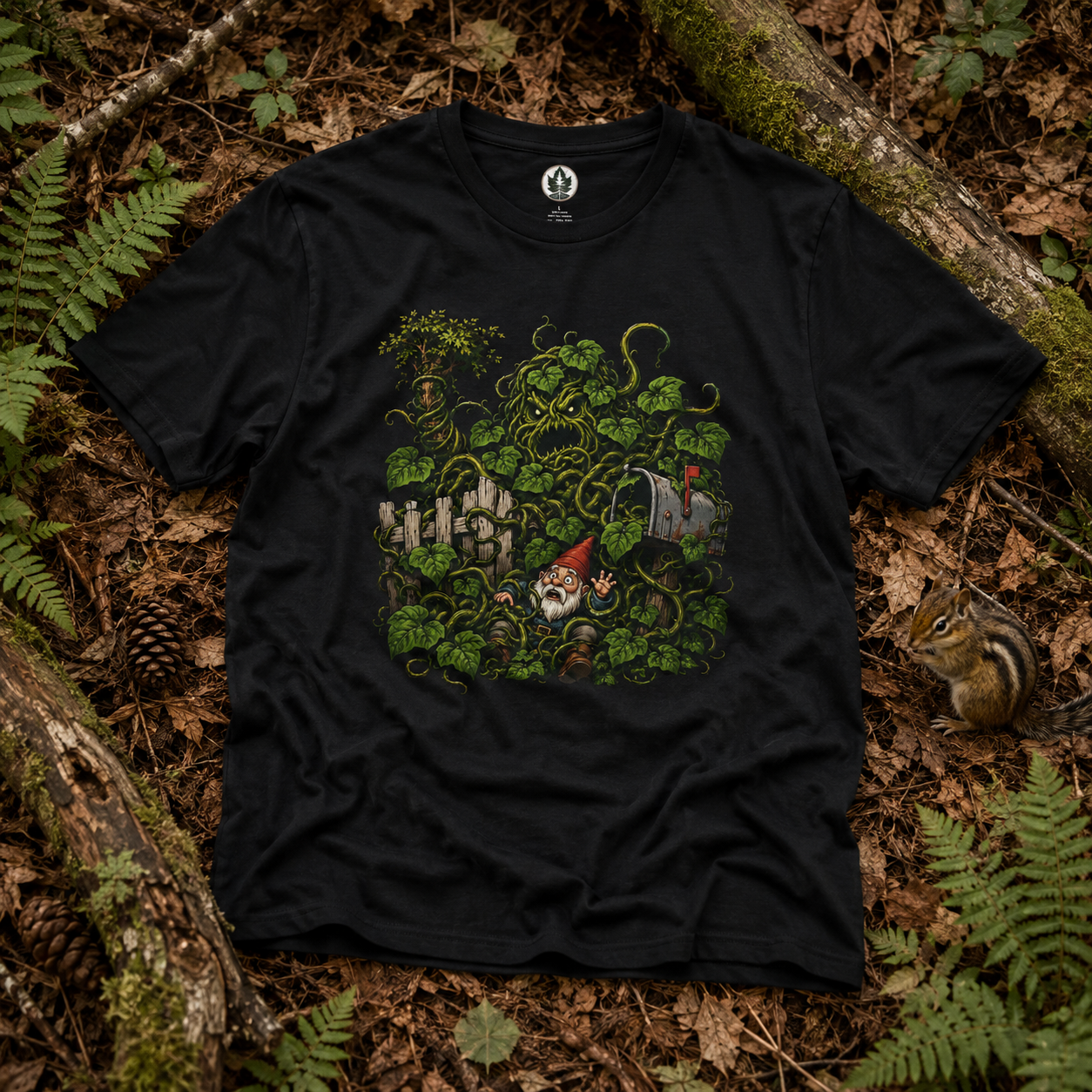 Kudzu Vine Monster with Garden Gnome Version 4 T‑Shirt