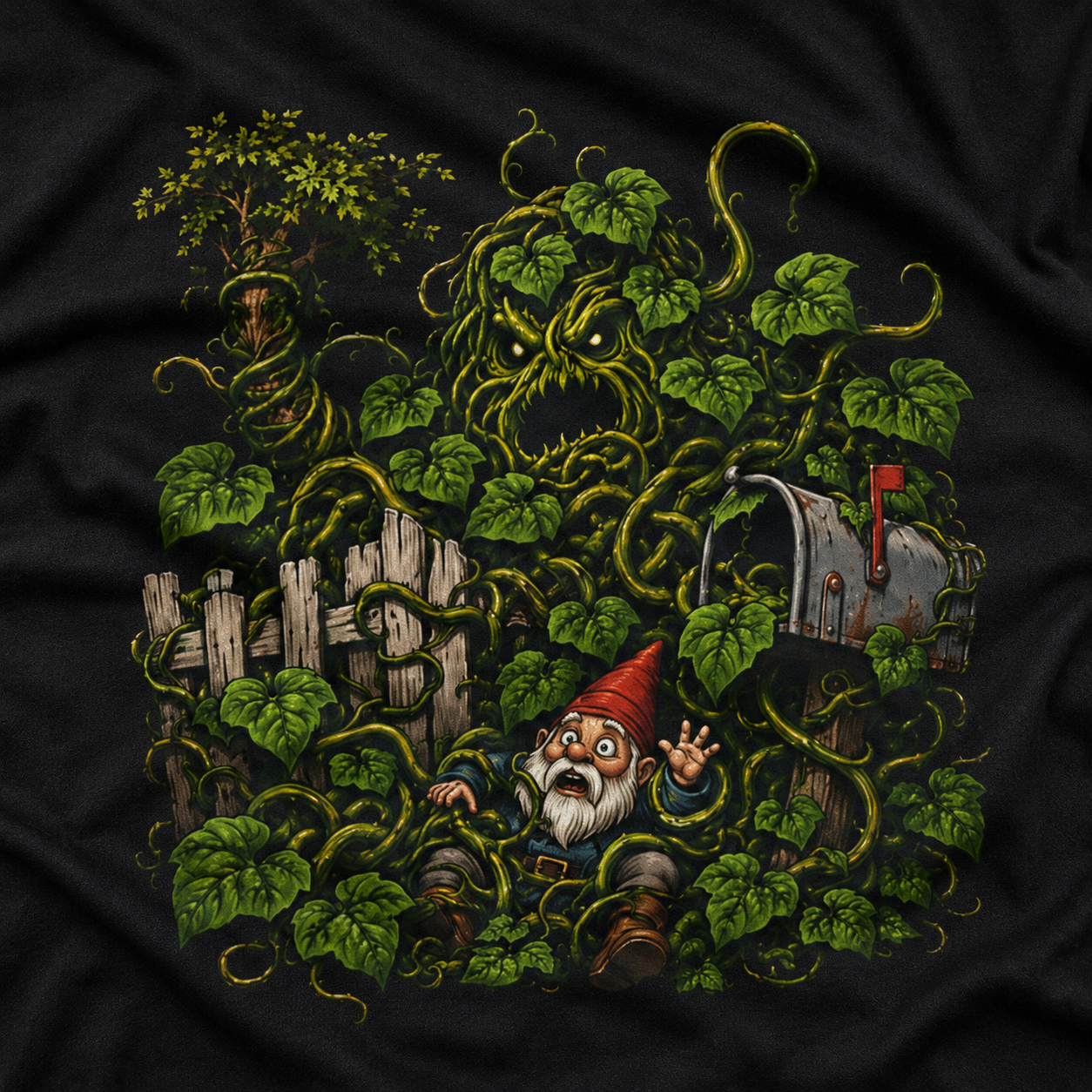 Kudzu Vine Monster with Garden Gnome Version 4 T‑Shirt
