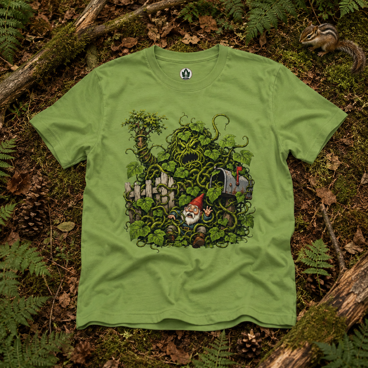 Kudzu Vine Monster with Garden Gnome Version 4 T‑Shirt